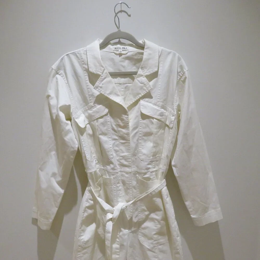 ALEX MILL Expedition Romper Jumpsuit in White Ecru Minimalist Quiet Luxury Sz S - Picture 3 of 15